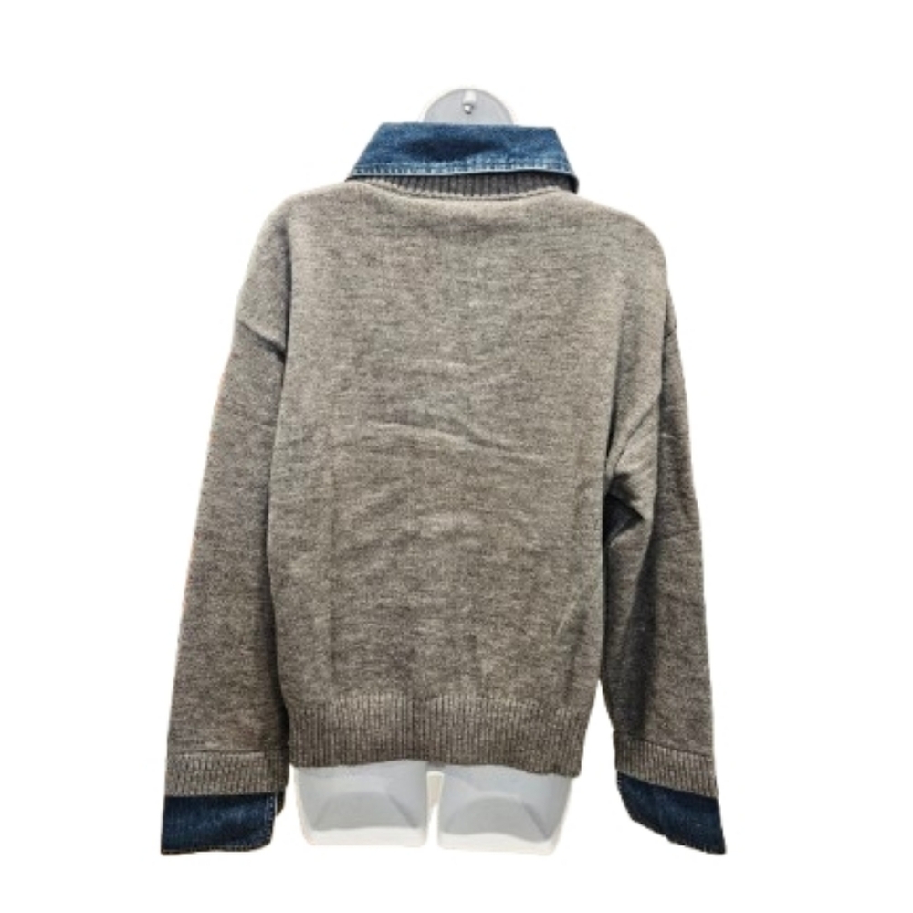 Commense Gray Sweater with Blue Denim Collar - Picture 2 of 8